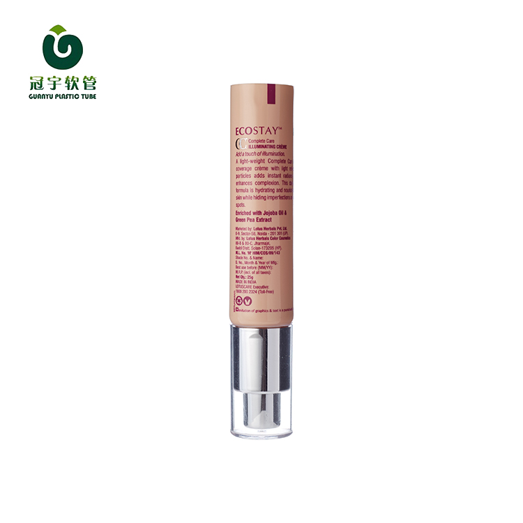 PCR Plastic Soft Makeup Sunblock Cosmetic Empty Lotion Airless Pump BB Cream Tube Packaging For Skin Care